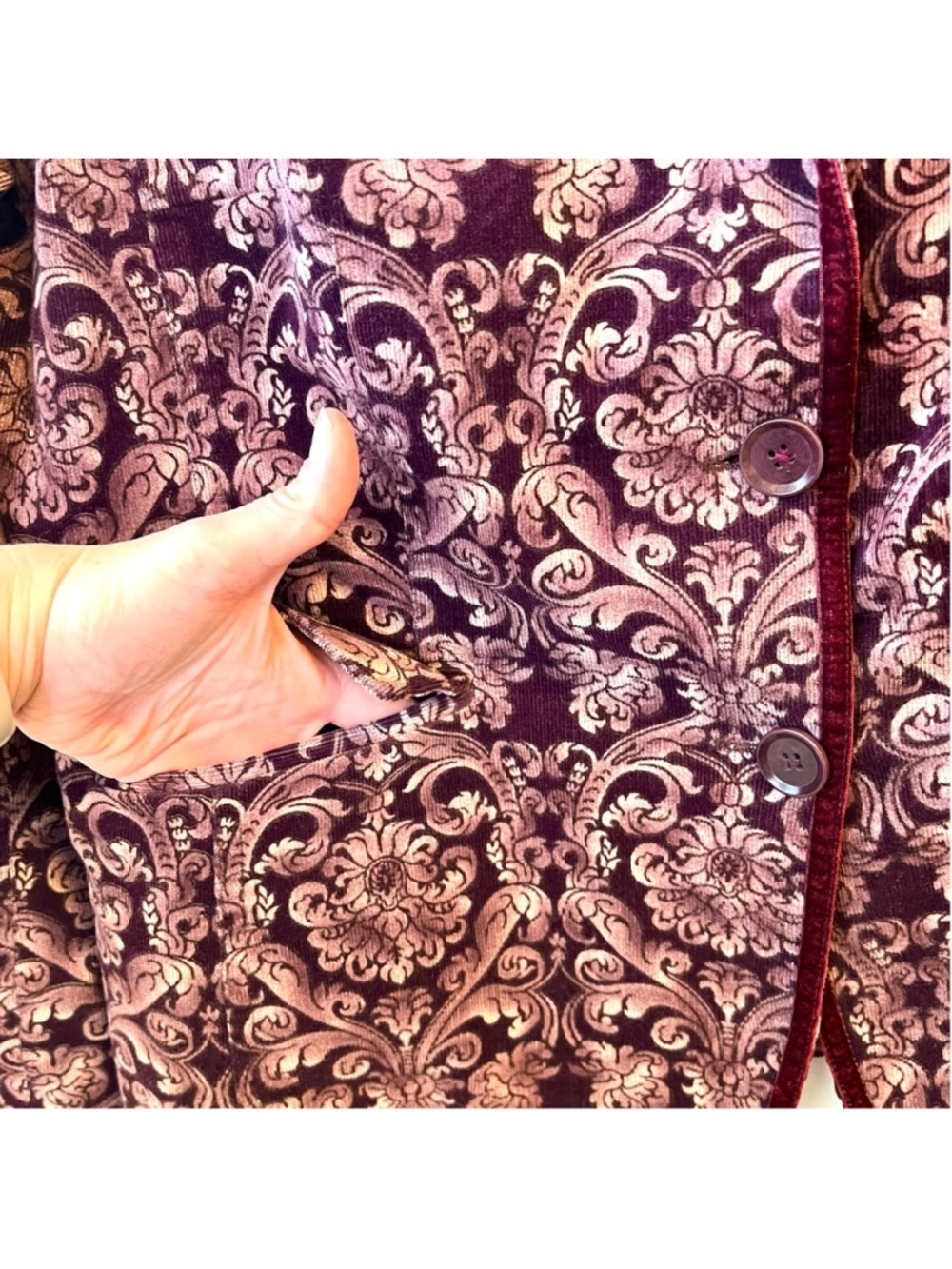 Olsen Europe Plum Purple Velvet Floral Baroque Blazer Jacket Vintage Y2K Size 12 - Picture 9 of 14